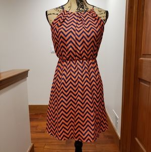 Halter chevron dress in navy & salmon
